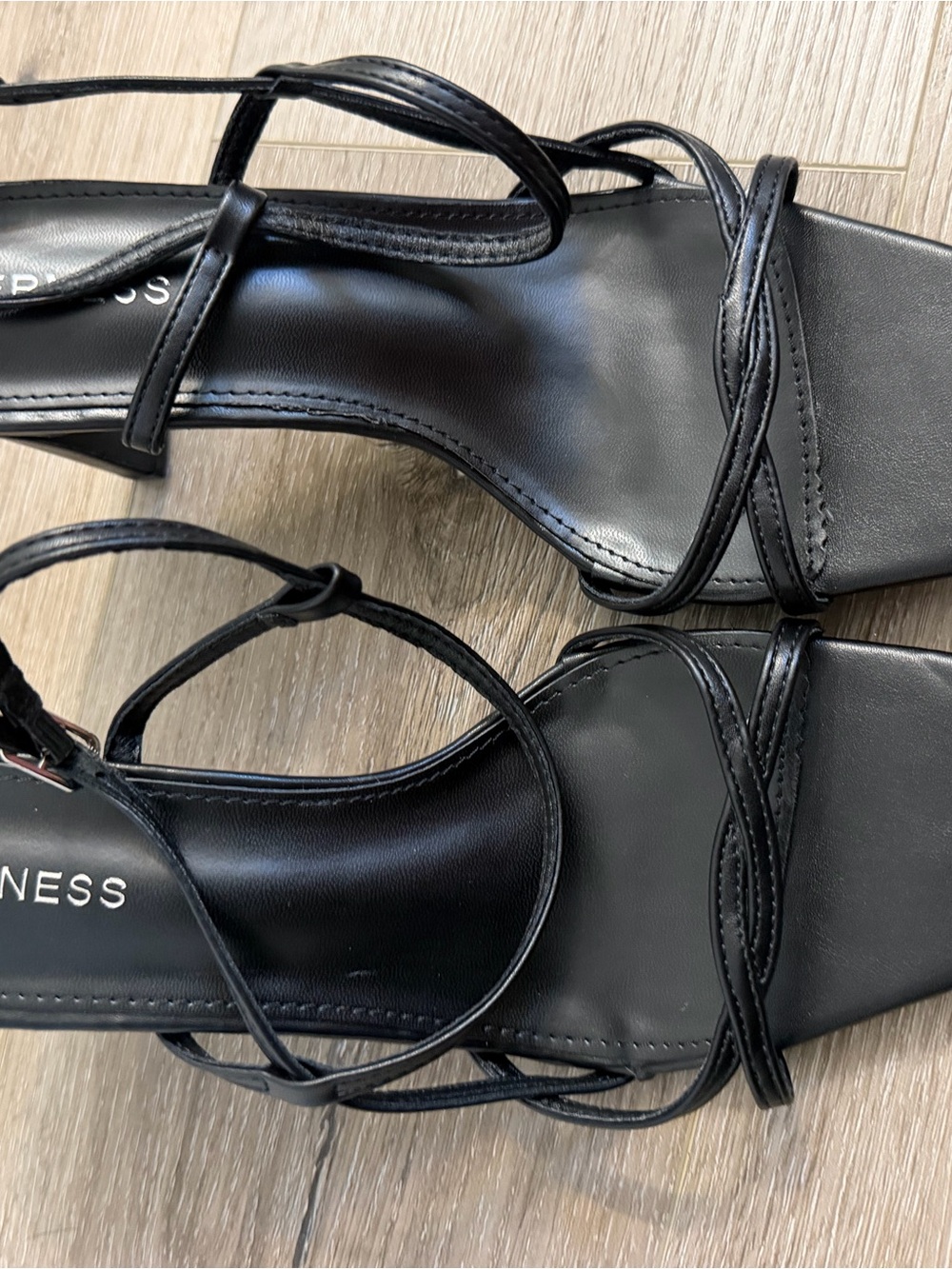 Black Strappy Square-Toe Sandals